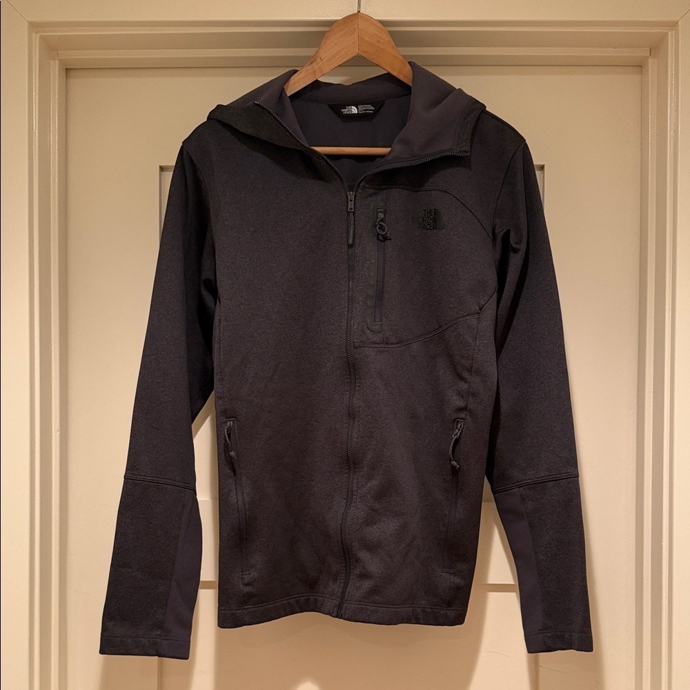 The North Face Men’s Medium Full Zip Hooded Jacket Black Softshell Fleece - Picture 8 of 8